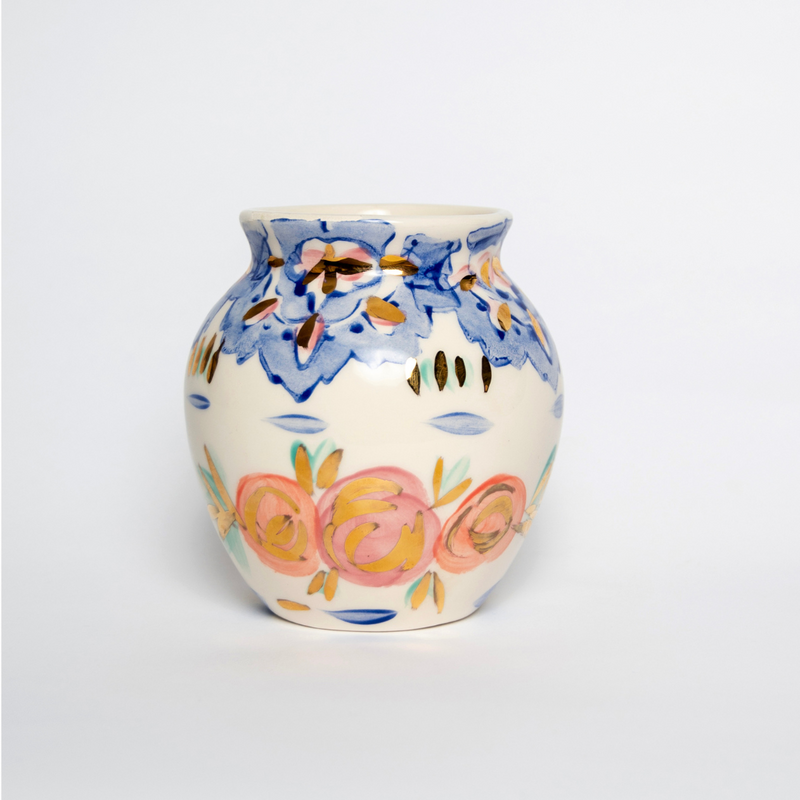 Blue Floral Peony Vase