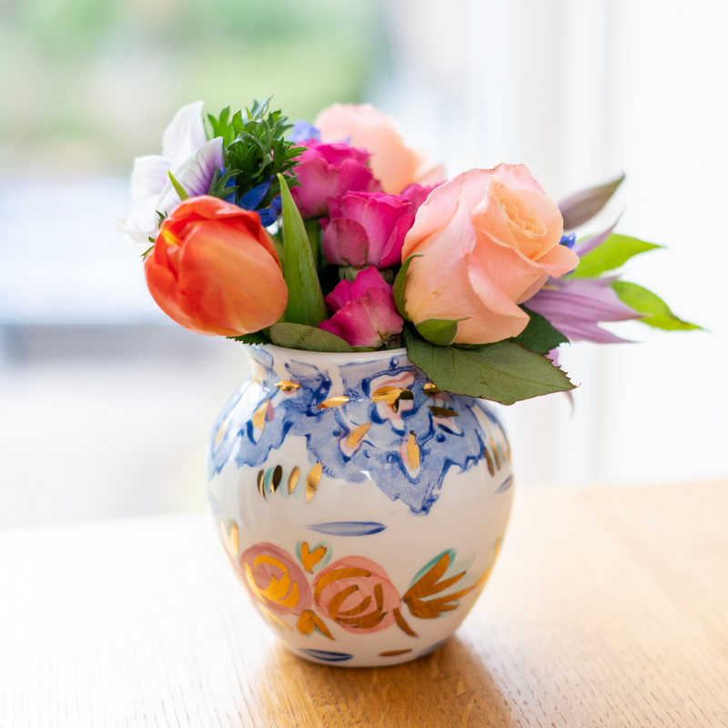 Blue Floral Peony Vase